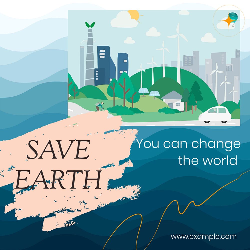 Save earth Instagram post template, editable text