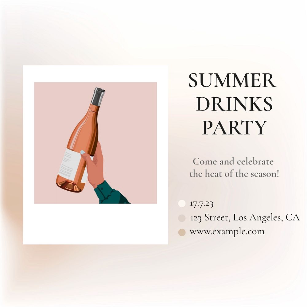 Summer drinks party Instagram post template, editable text