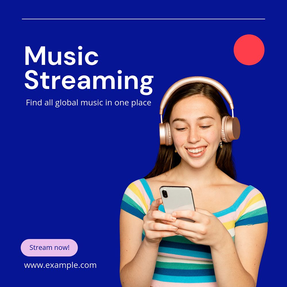 Music streaming Instagram post template, editable text