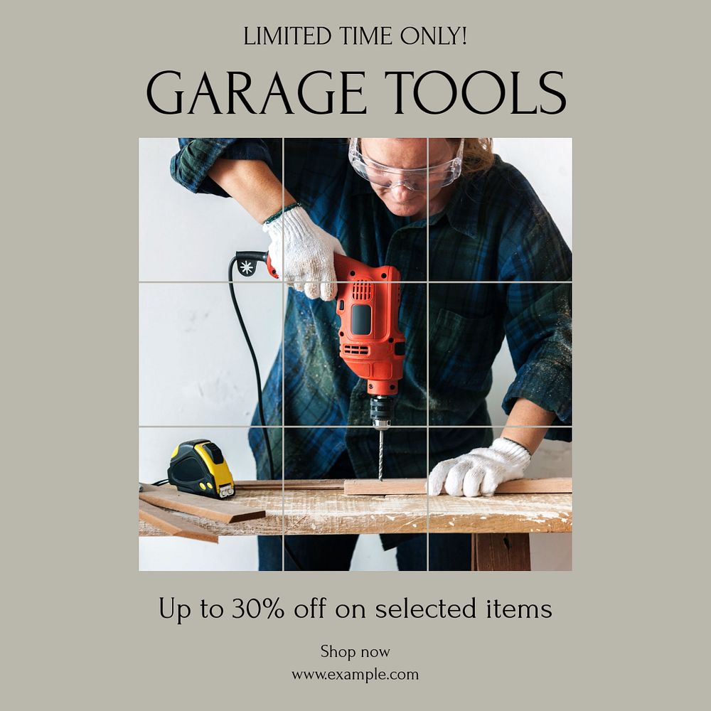 Garage tools & equipment Instagram post template, editable text