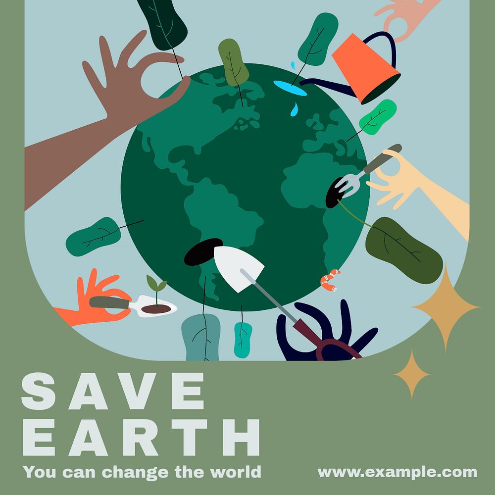 Save earth Instagram post template, editable text