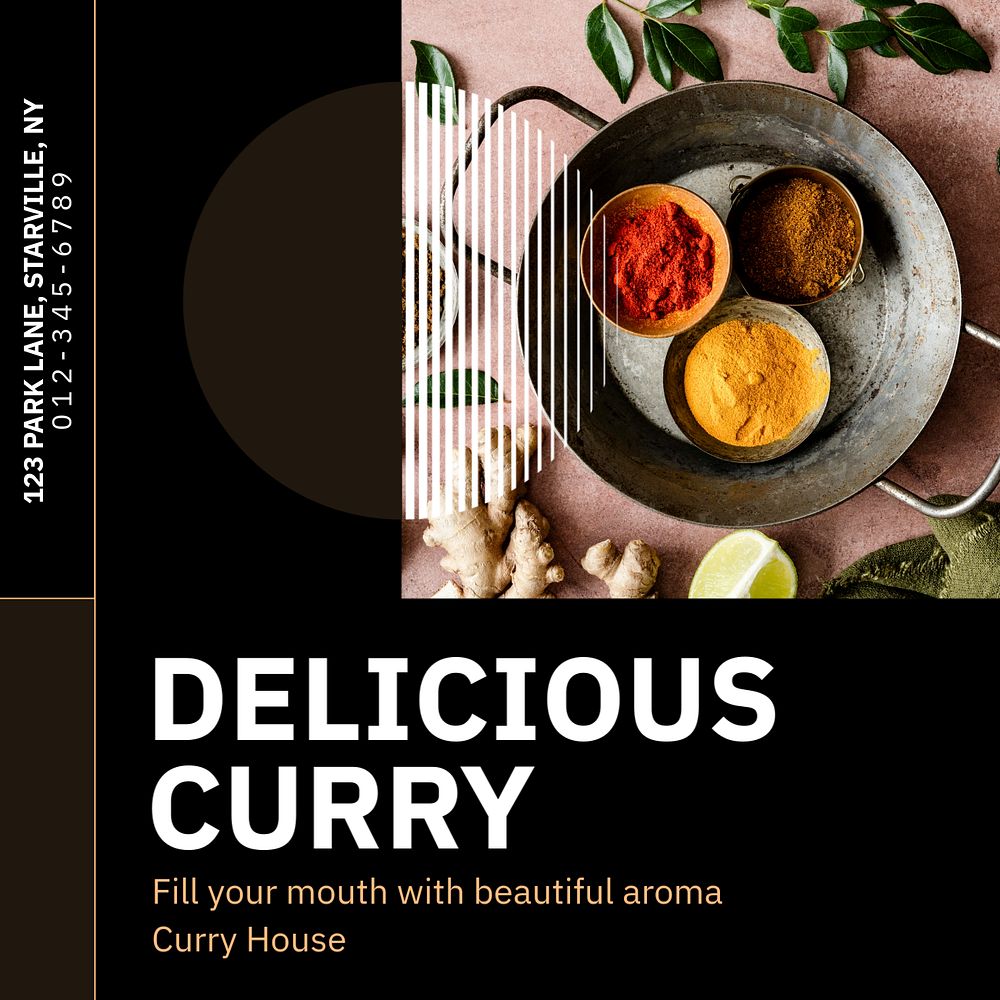 Curry restaurant Instagram post template, editable text