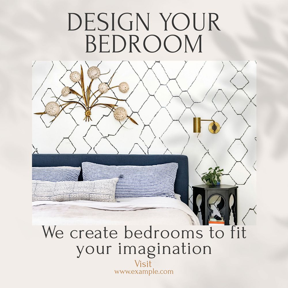 Bedroom design Instagram post template, editable text