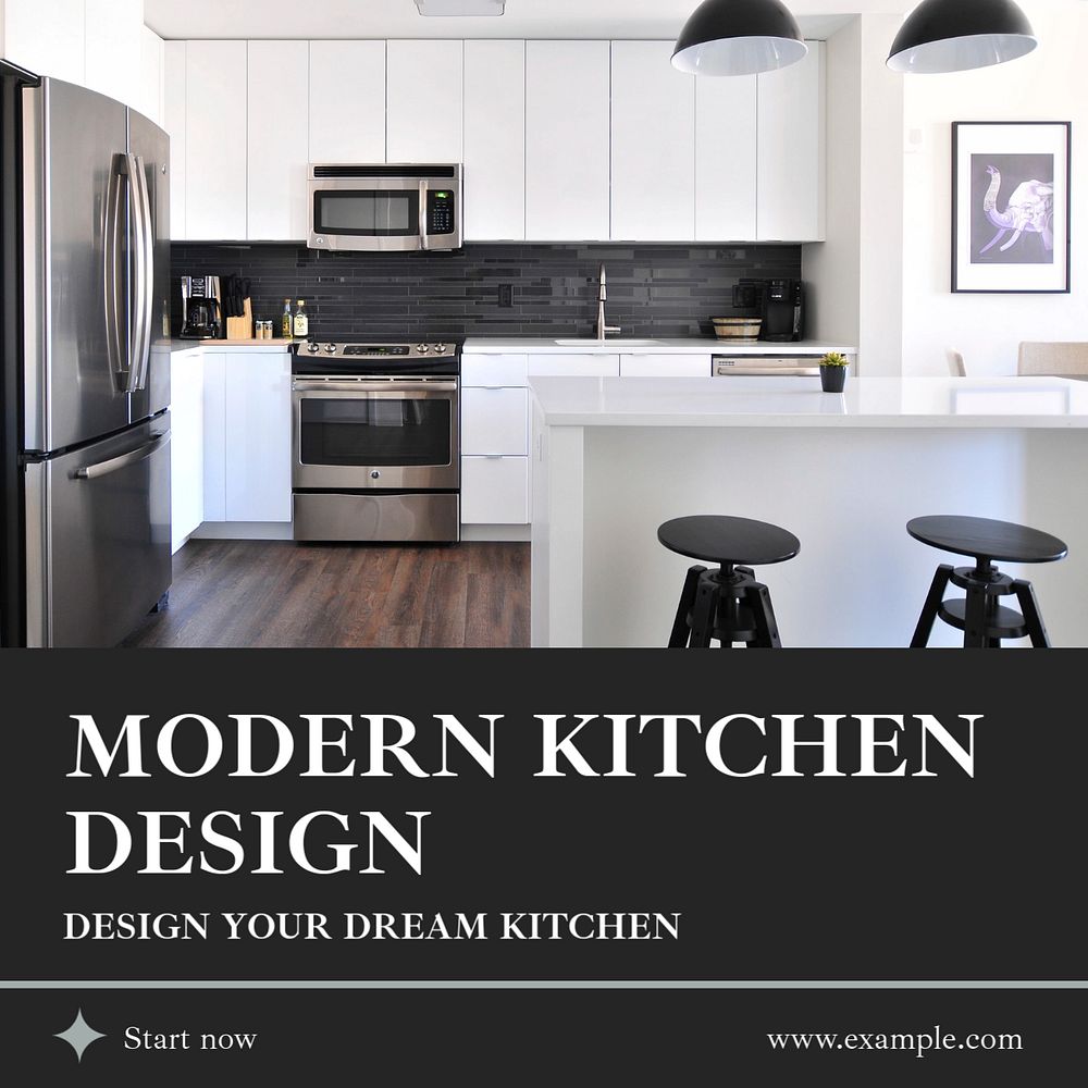 Modern kitchen design Instagram post template, editable text