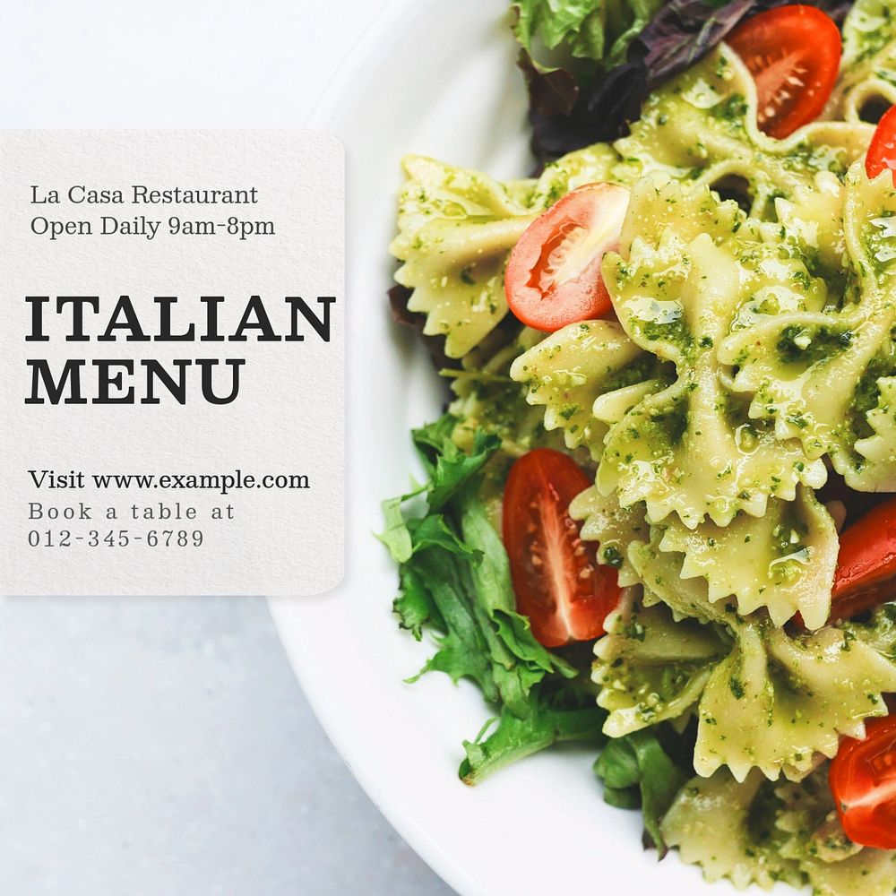 Italian food menu Instagram post template, editable text