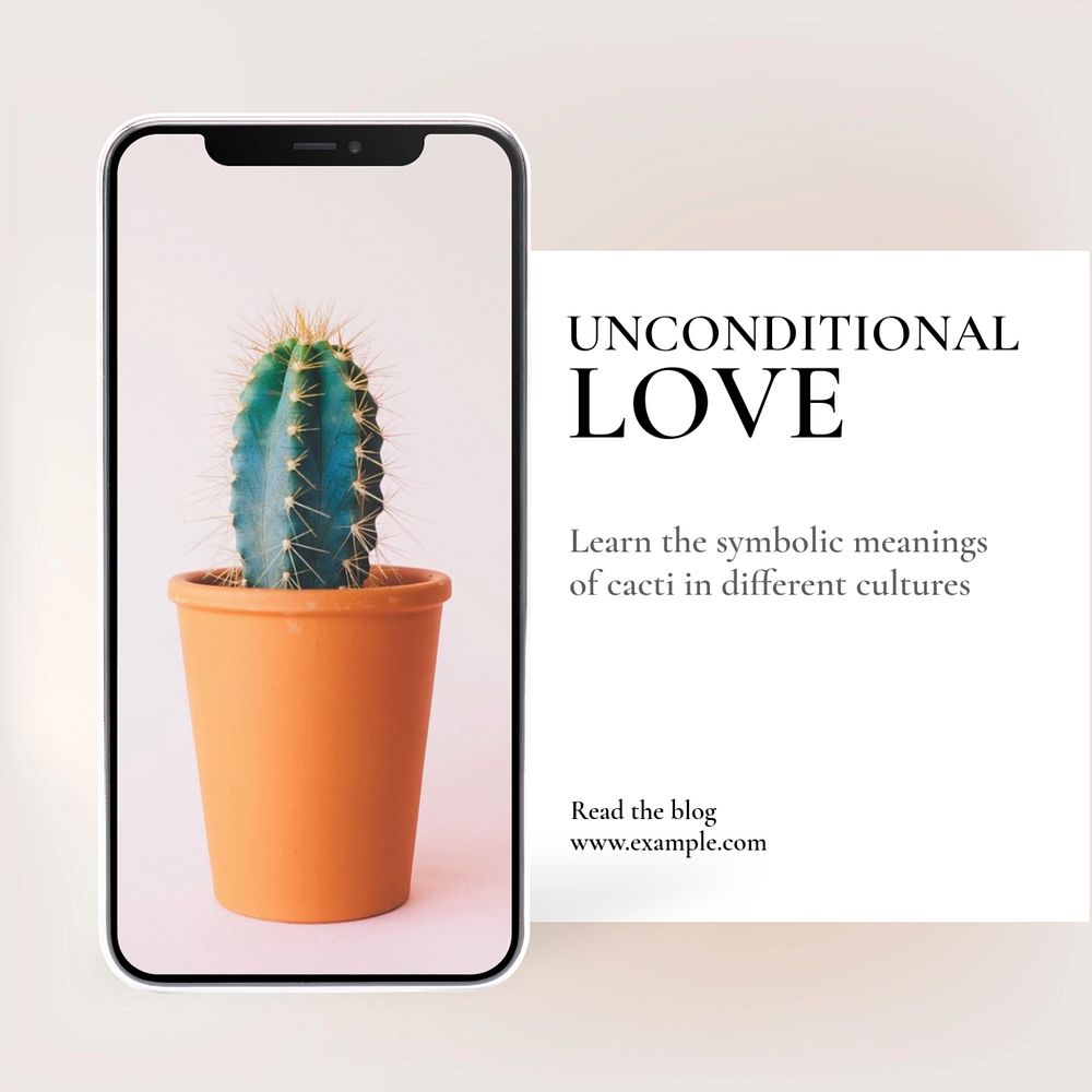 Cacti symbolic meanings Instagram post template, editable text