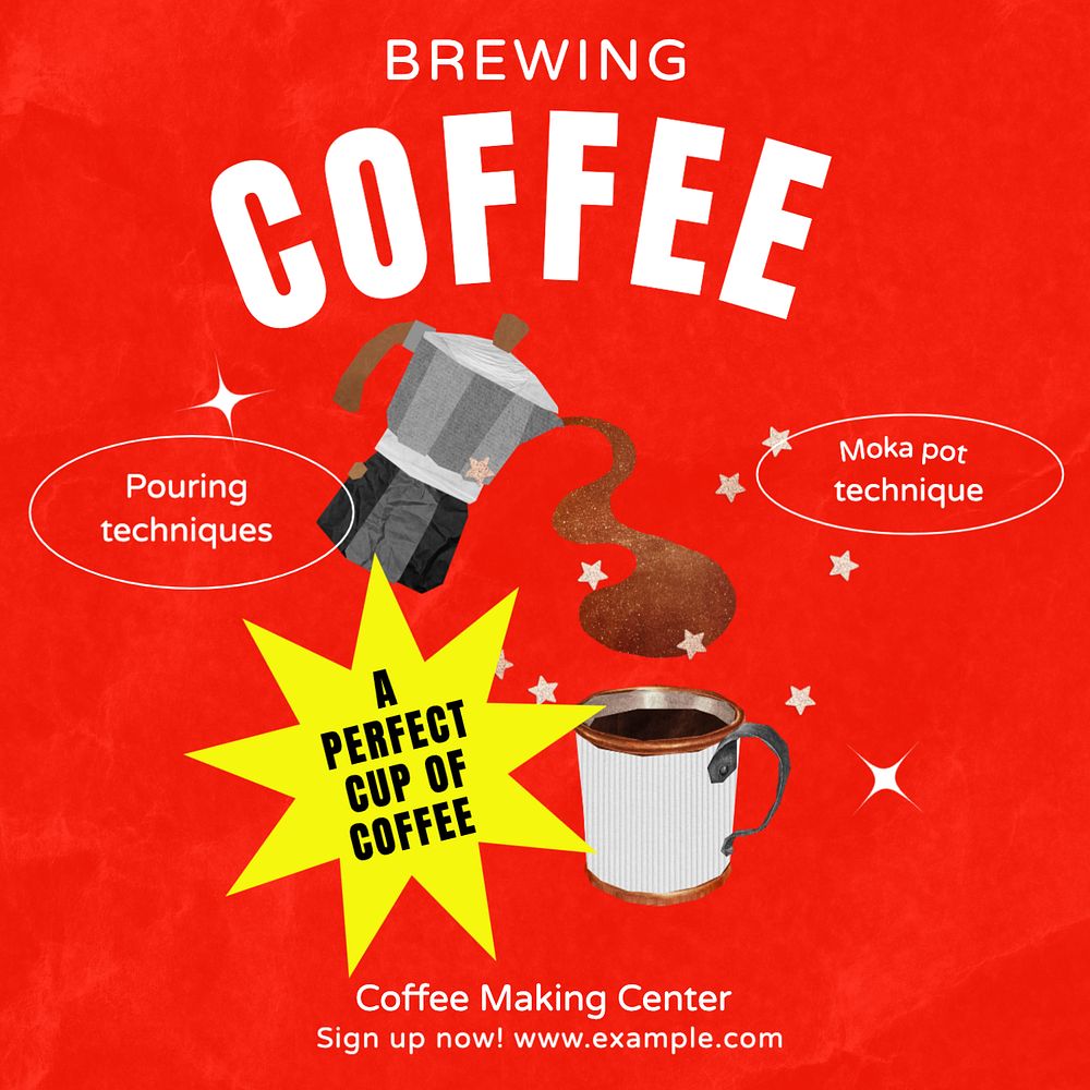 Brewing coffee Instagram post template, editable text