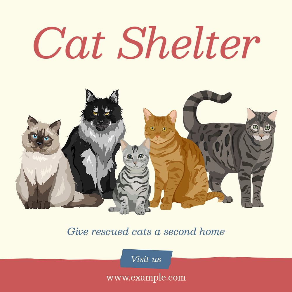 Cat shelter Instagram post template, editable text