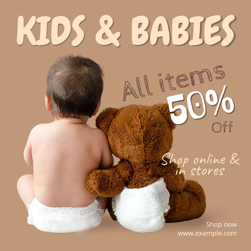 Sale, kid & baby Instagram post template, editable text