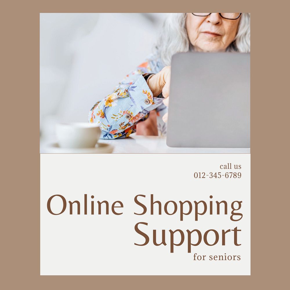 Online shopping support Instagram post template, editable text