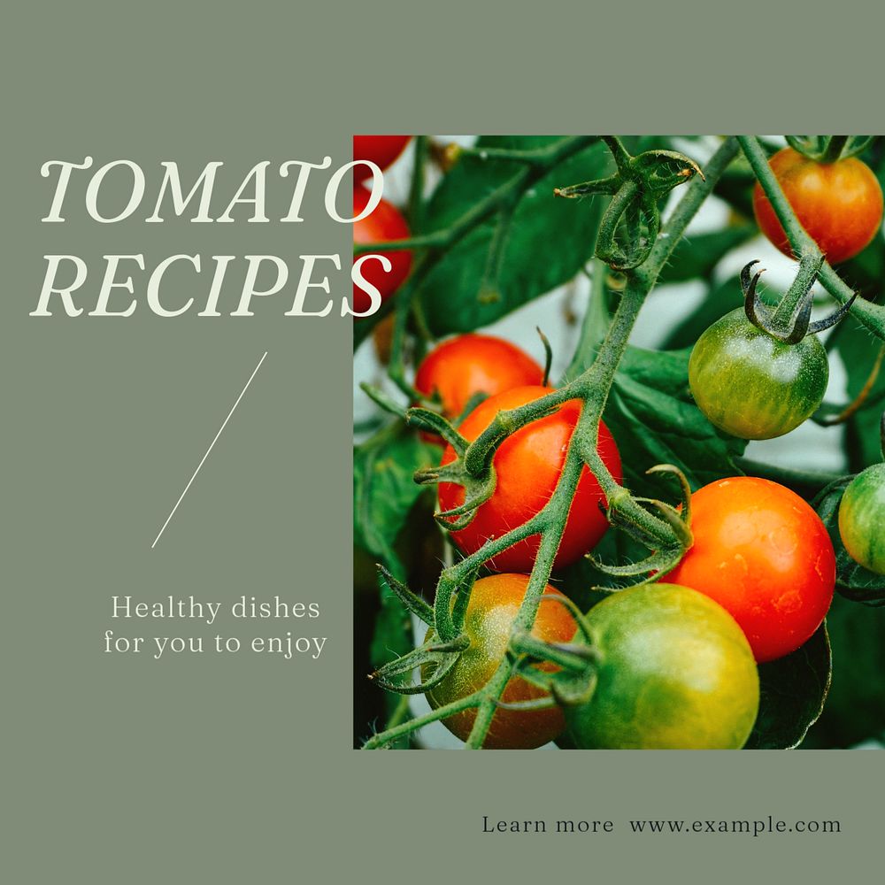 Tomato recipes Instagram post template, editable text