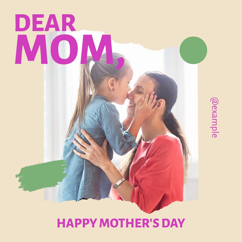 Dear mom Instagram post template, editable text