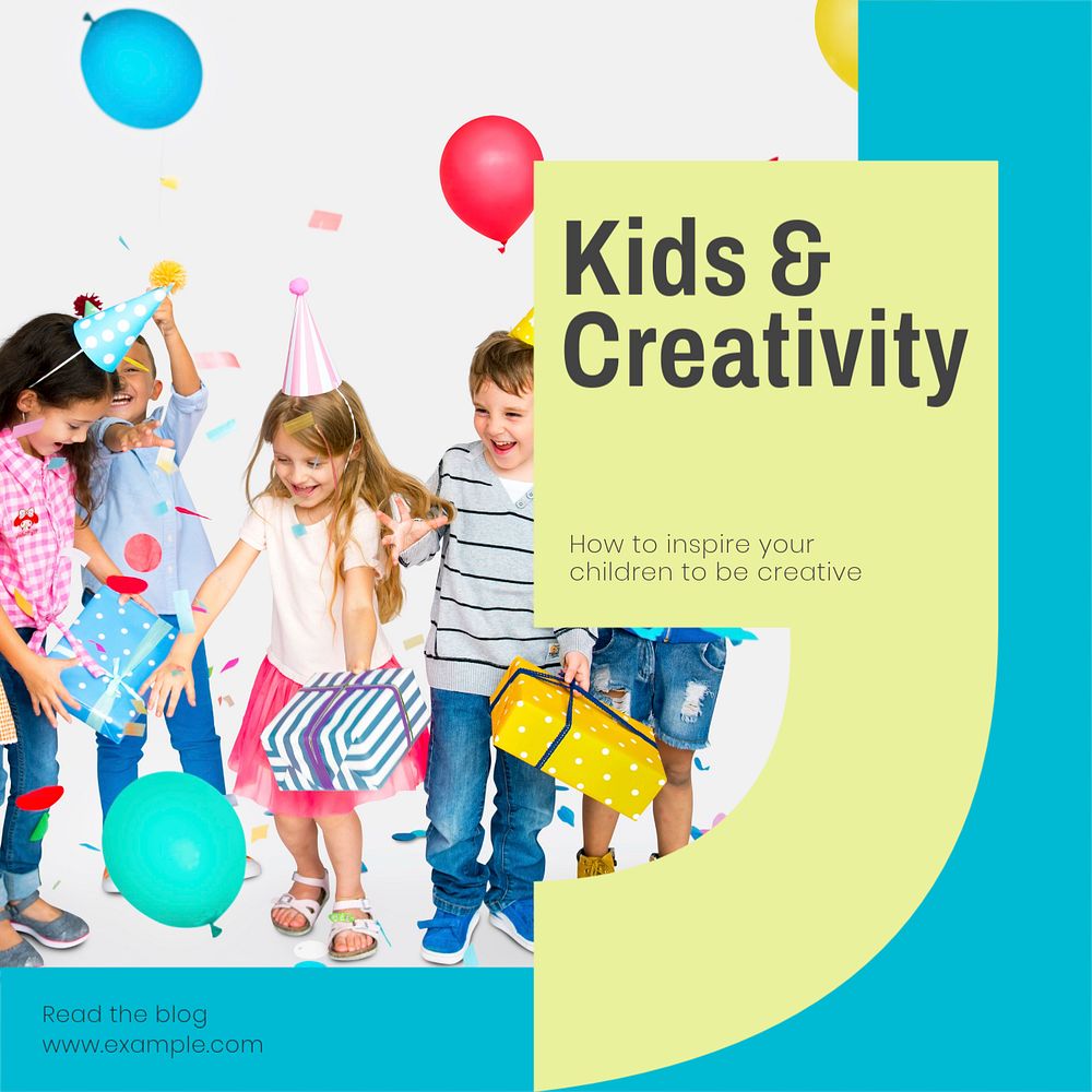 Kids & creativity Instagram post template, editable text