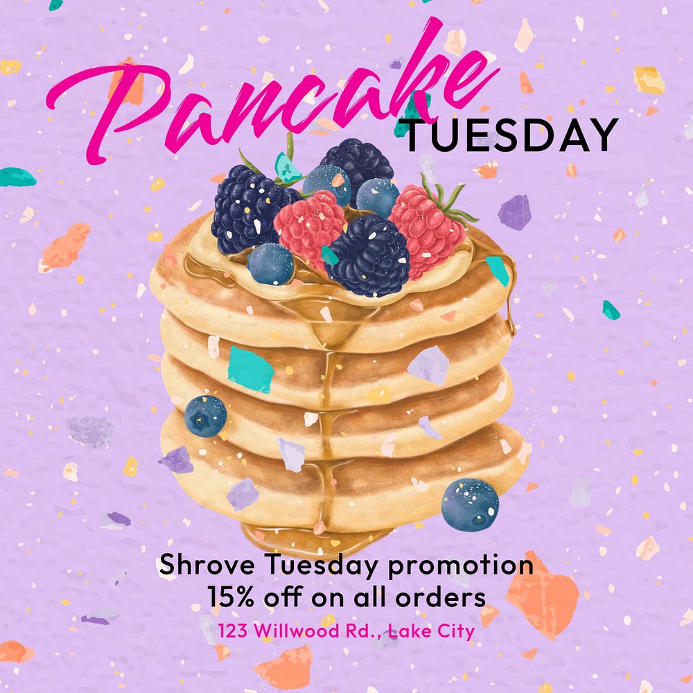 Pancake Tuesday Instagram post template, editable text