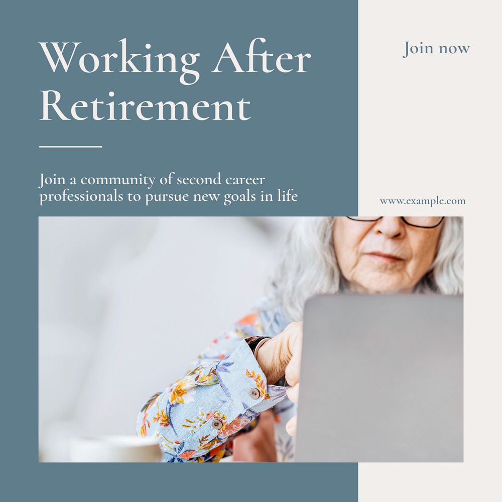 Working after retirement Instagram post template, editable text