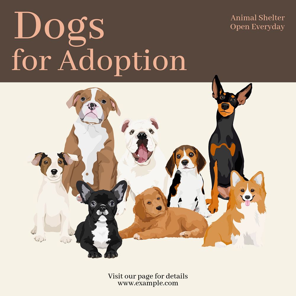 Dog adoption Instagram post template, editable text