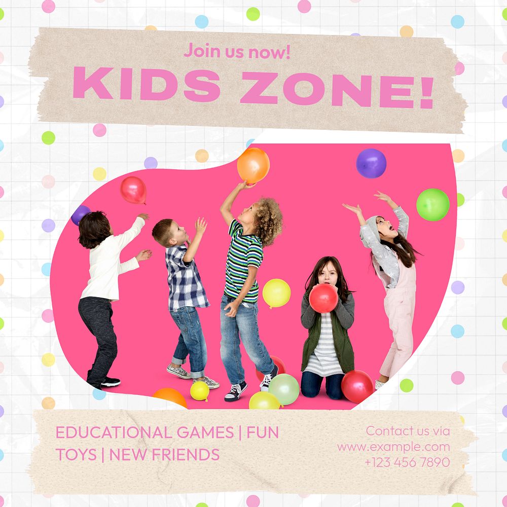 Kids zone Instagram post template, editable text