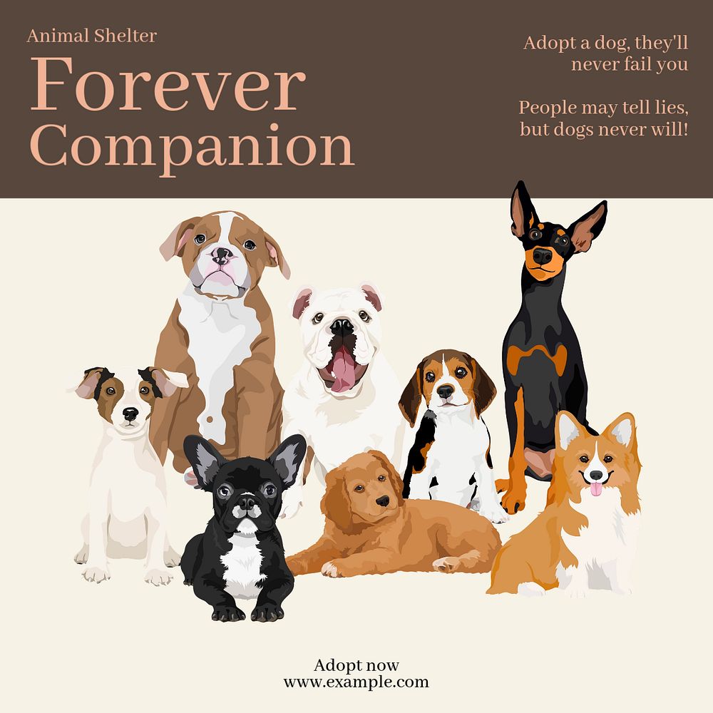 Pet adoption Instagram post template, editable text