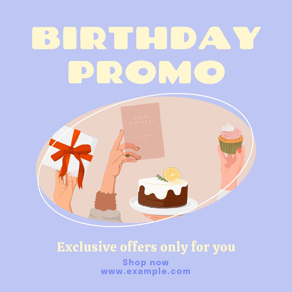 Birthday promo Instagram post template, editable text