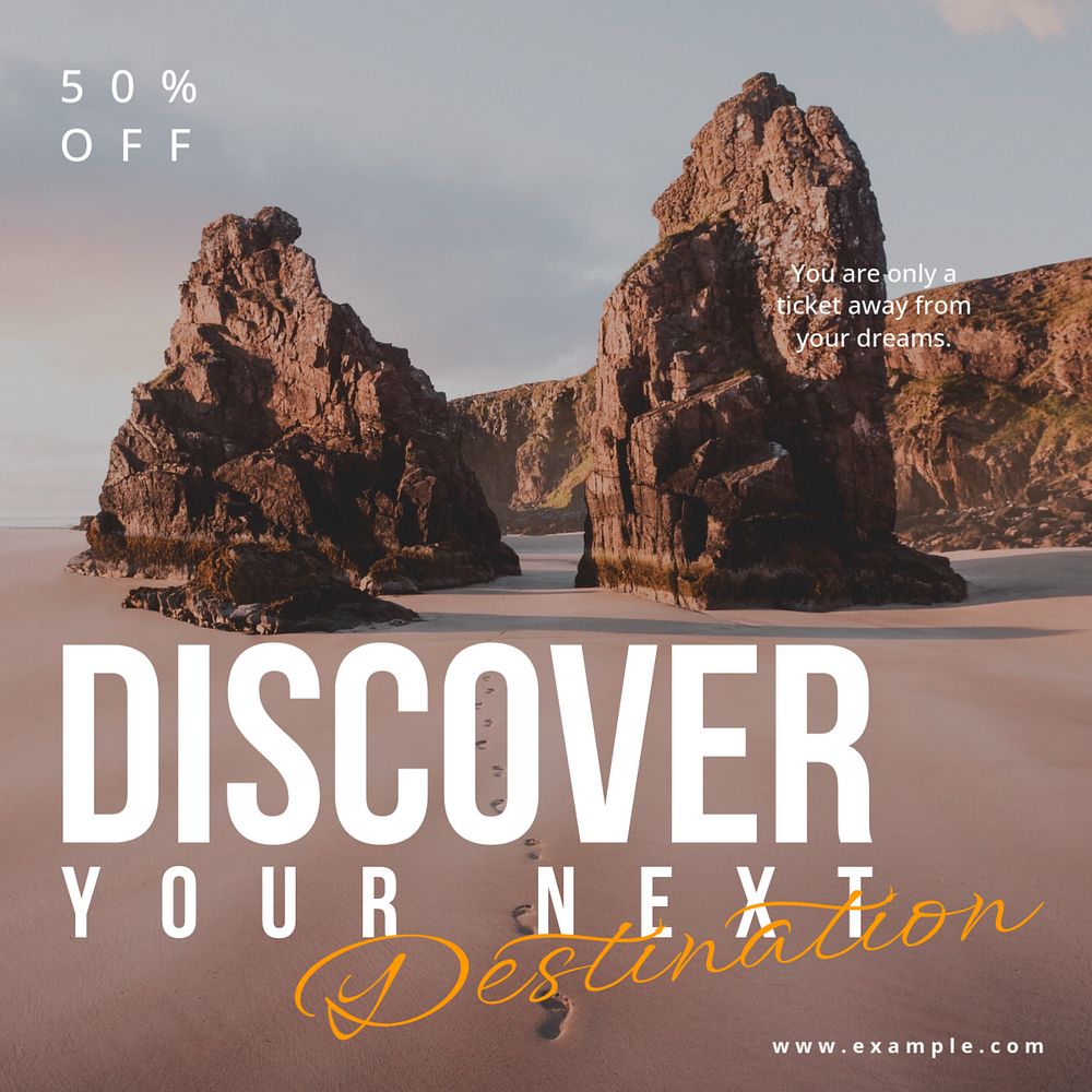 Discover and travel Instagram post template, editable text