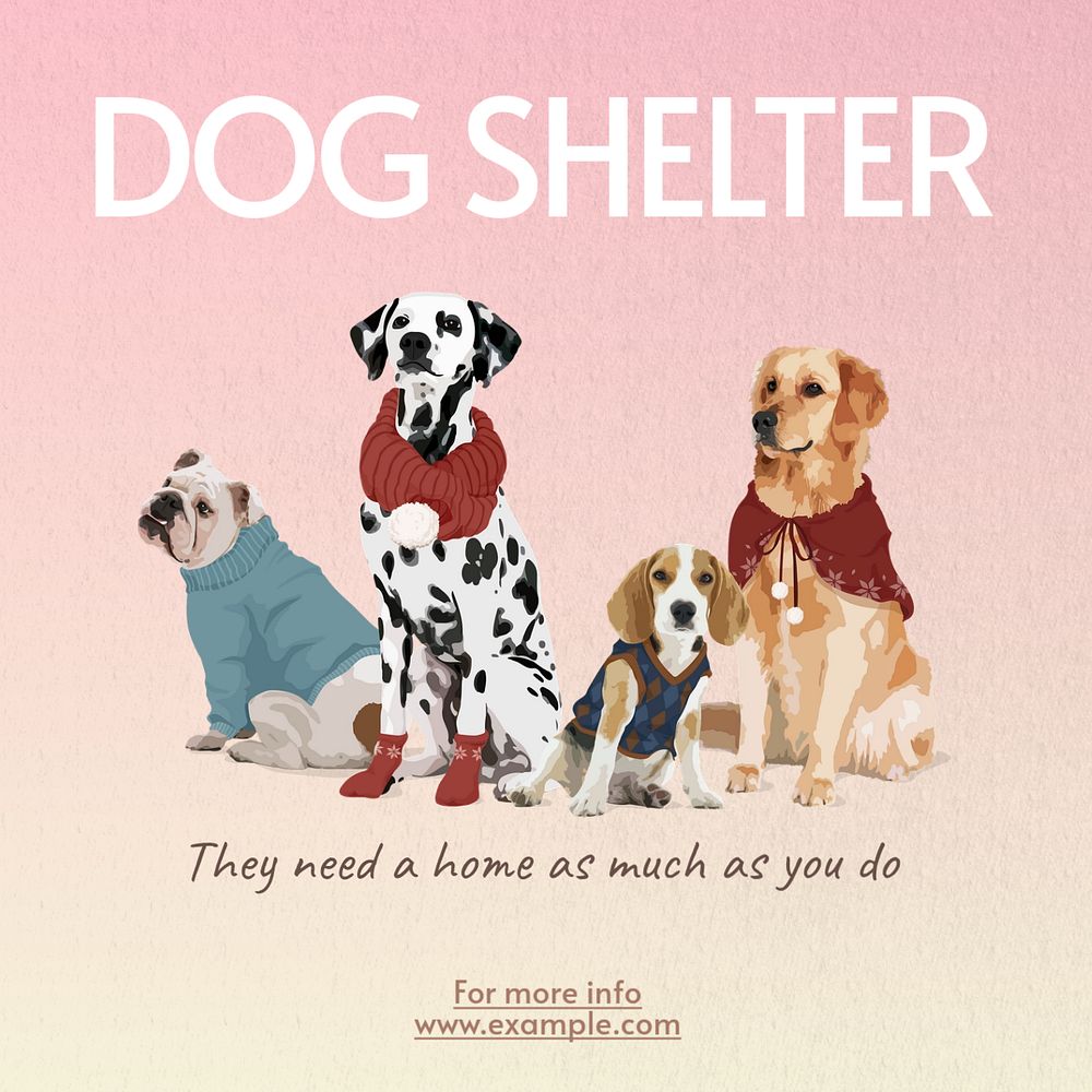 Dog shelter Instagram post template, editable text