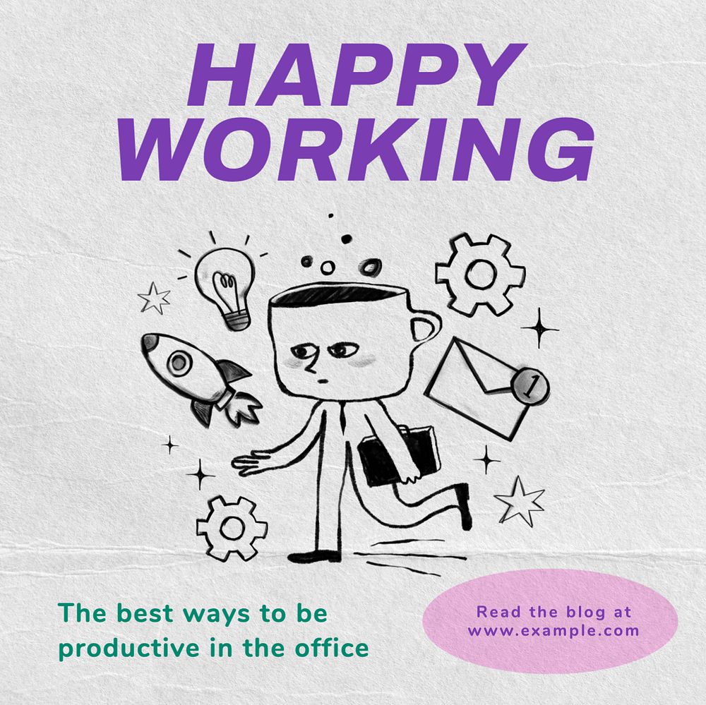 Productive at work Instagram post template, editable text