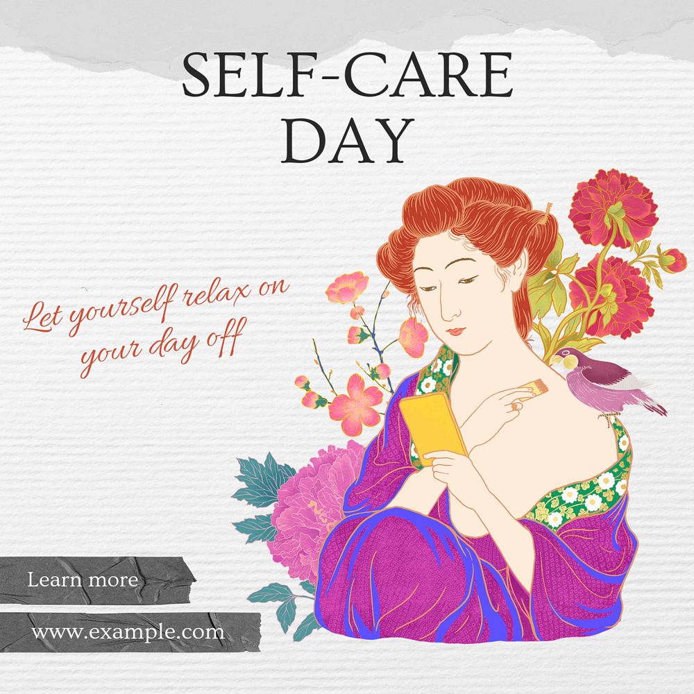 Self-care day Instagram post template, editable text