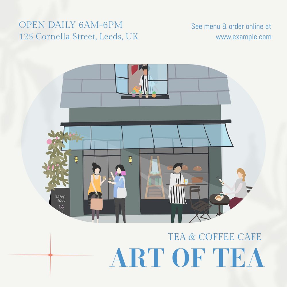 Tea & coffee cafe Instagram post template, editable text