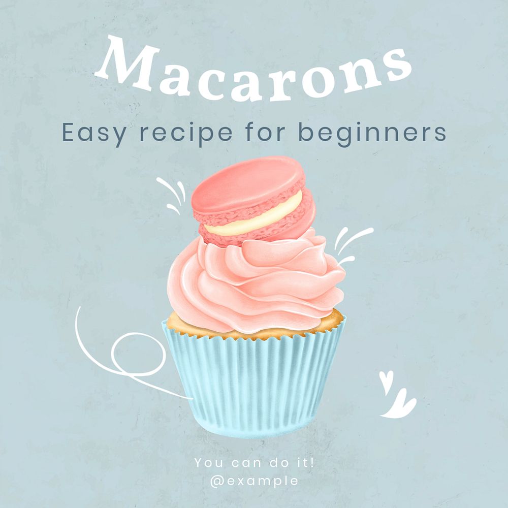 Macarons recipe Instagram post template, editable text