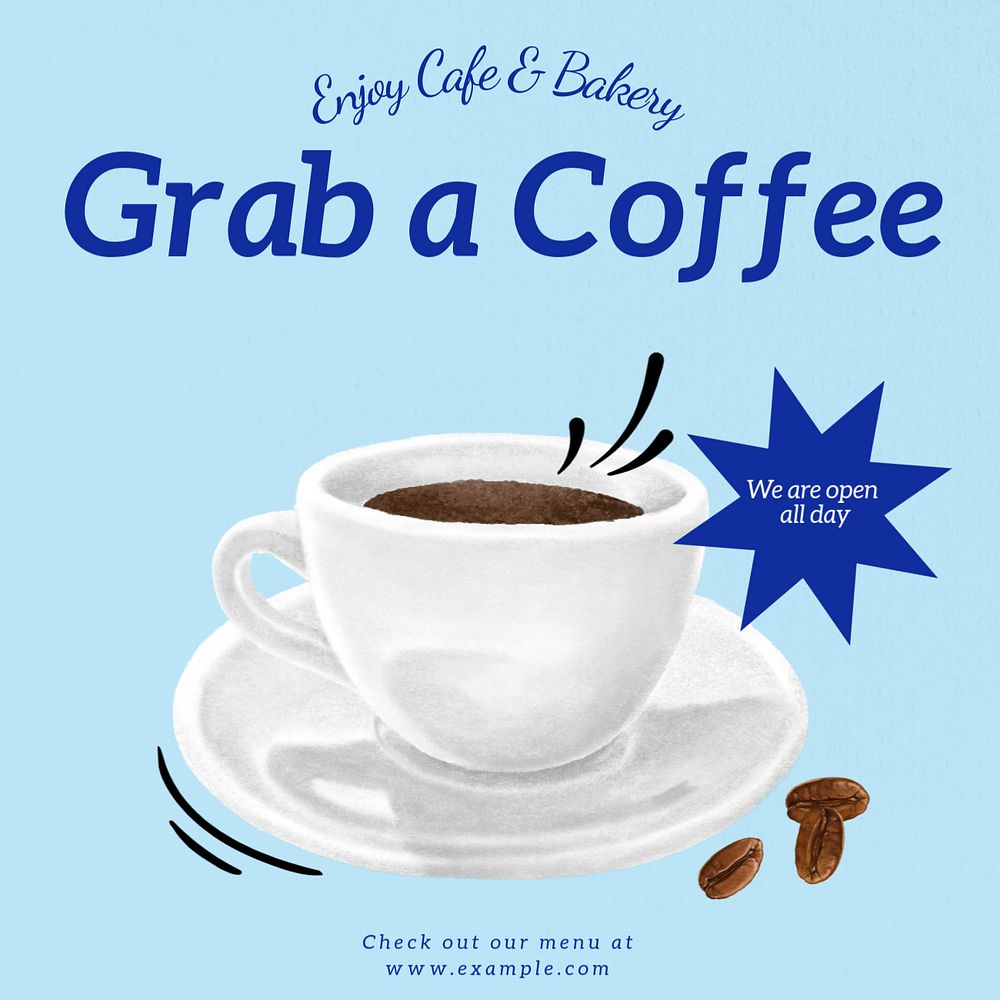 Grab a coffee Instagram post template, editable text