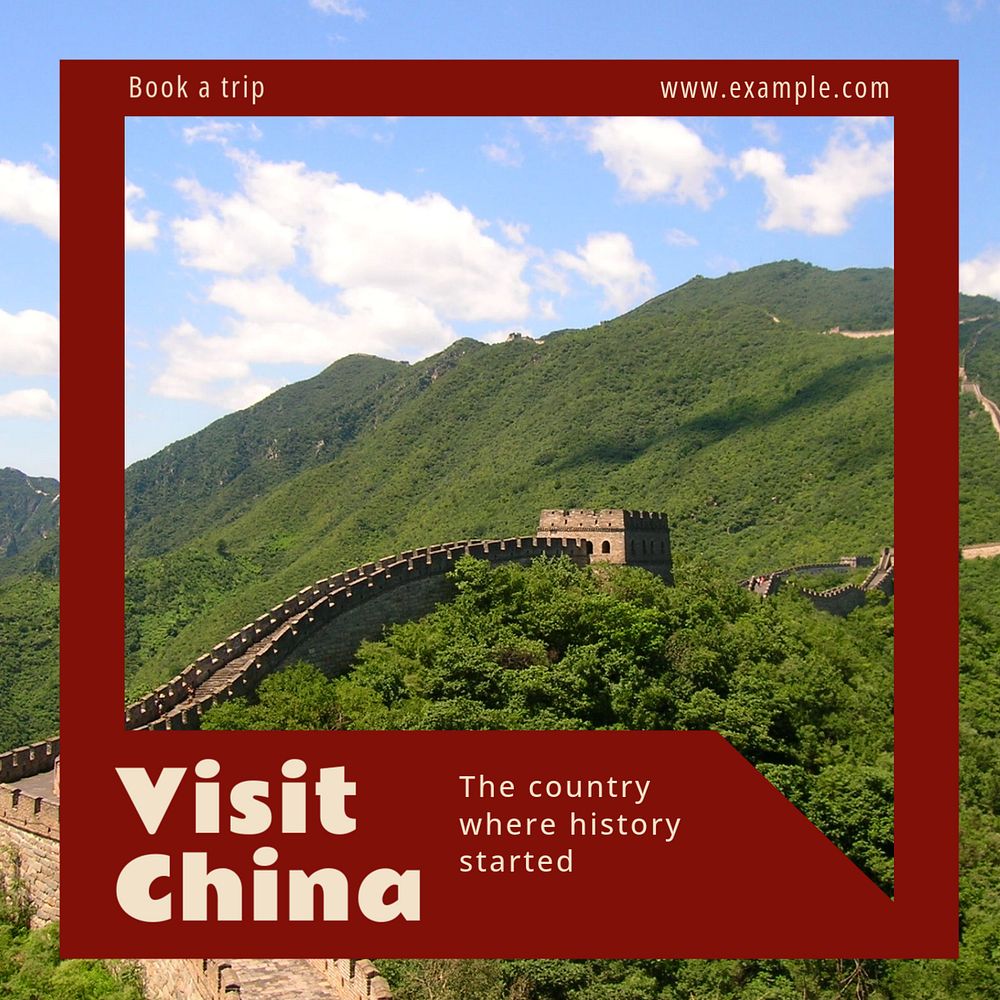 Visit China Instagram post template, editable text