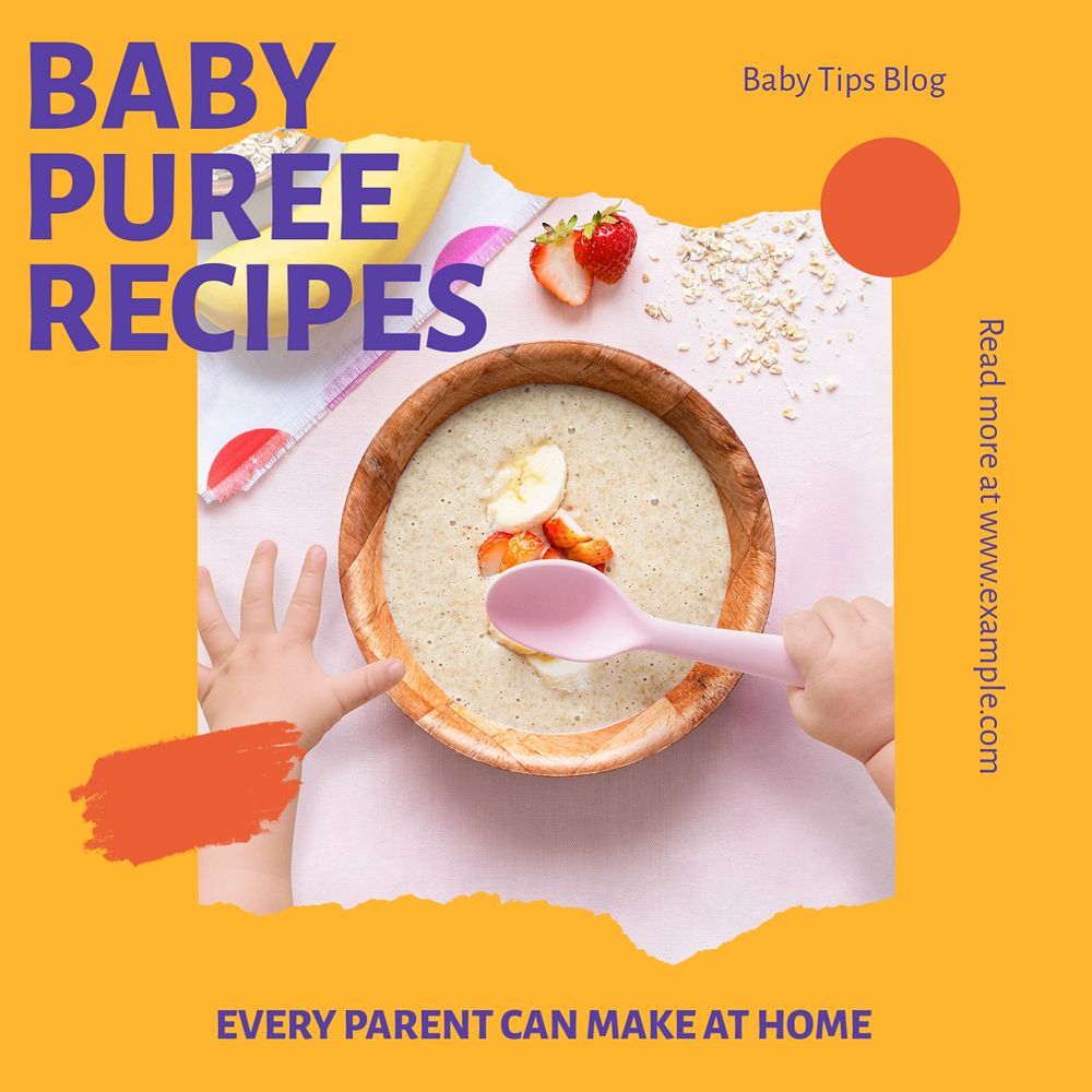 Baby puree Instagram post template, editable text