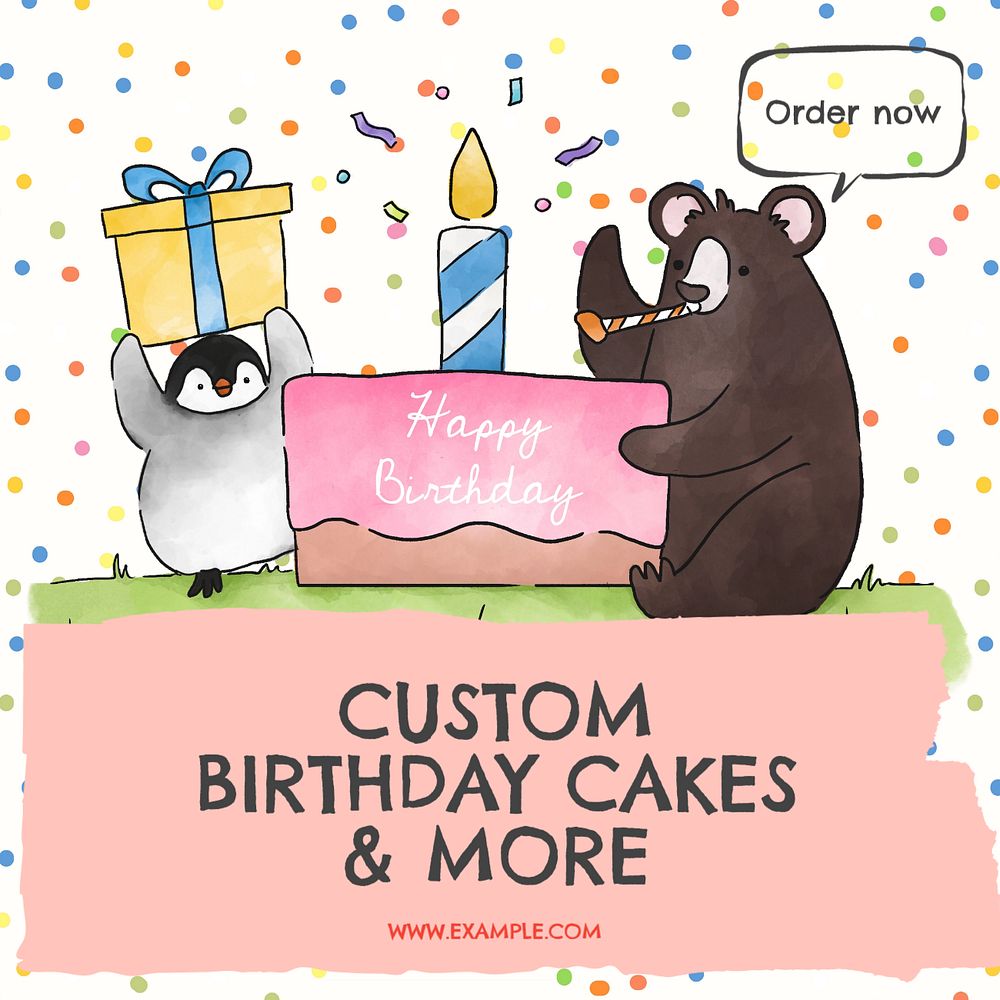 Birthday cakes Instagram post template, editable text