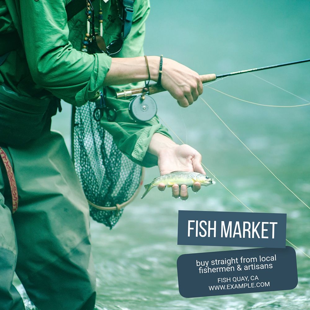 Fish market Instagram post template, editable text