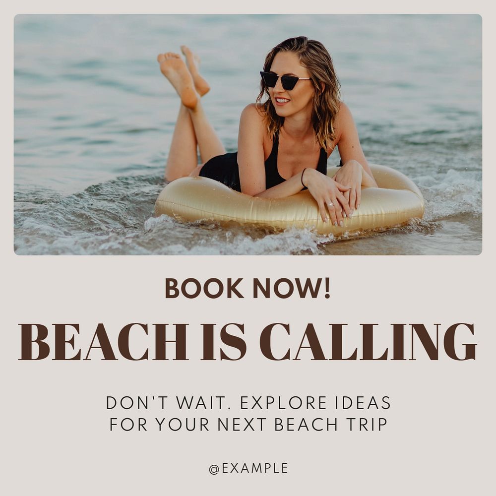 Beach is calling Instagram post template, editable text