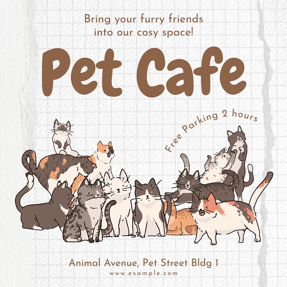 Pet cafe Instagram post template, editable text