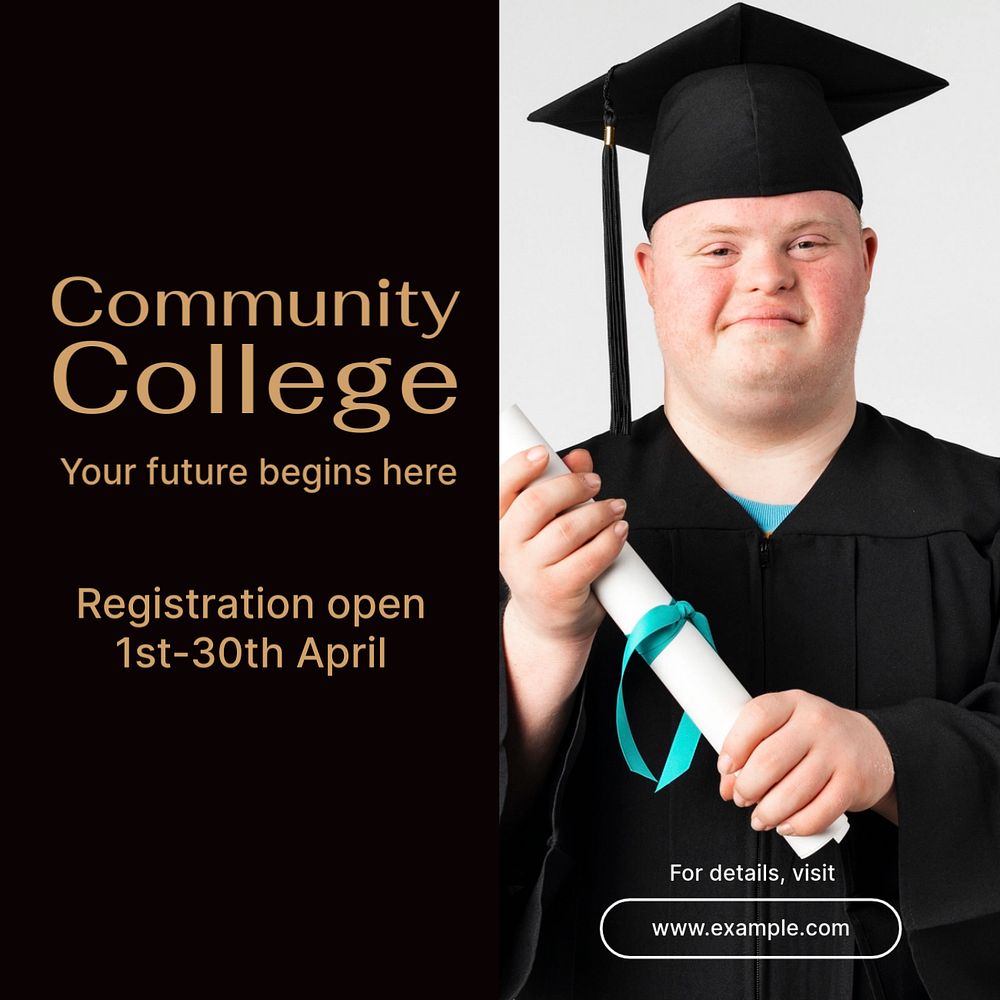 Community college Instagram post template, editable text