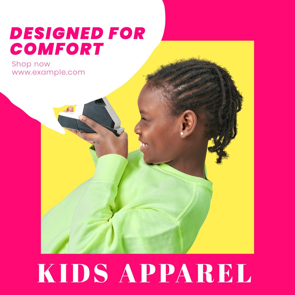 Kid Apparel Instagram post template, editable text