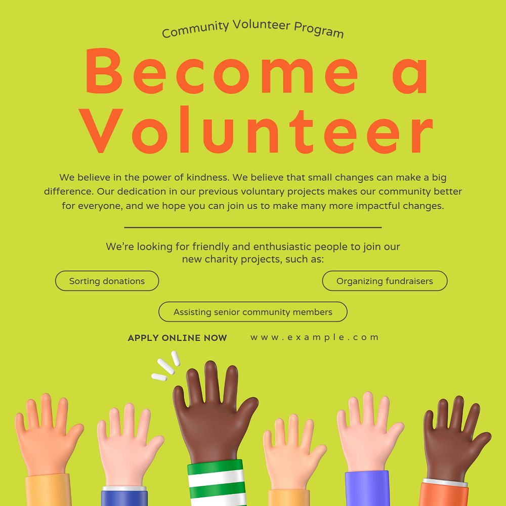 Become a volunteer Instagram post template, editable design