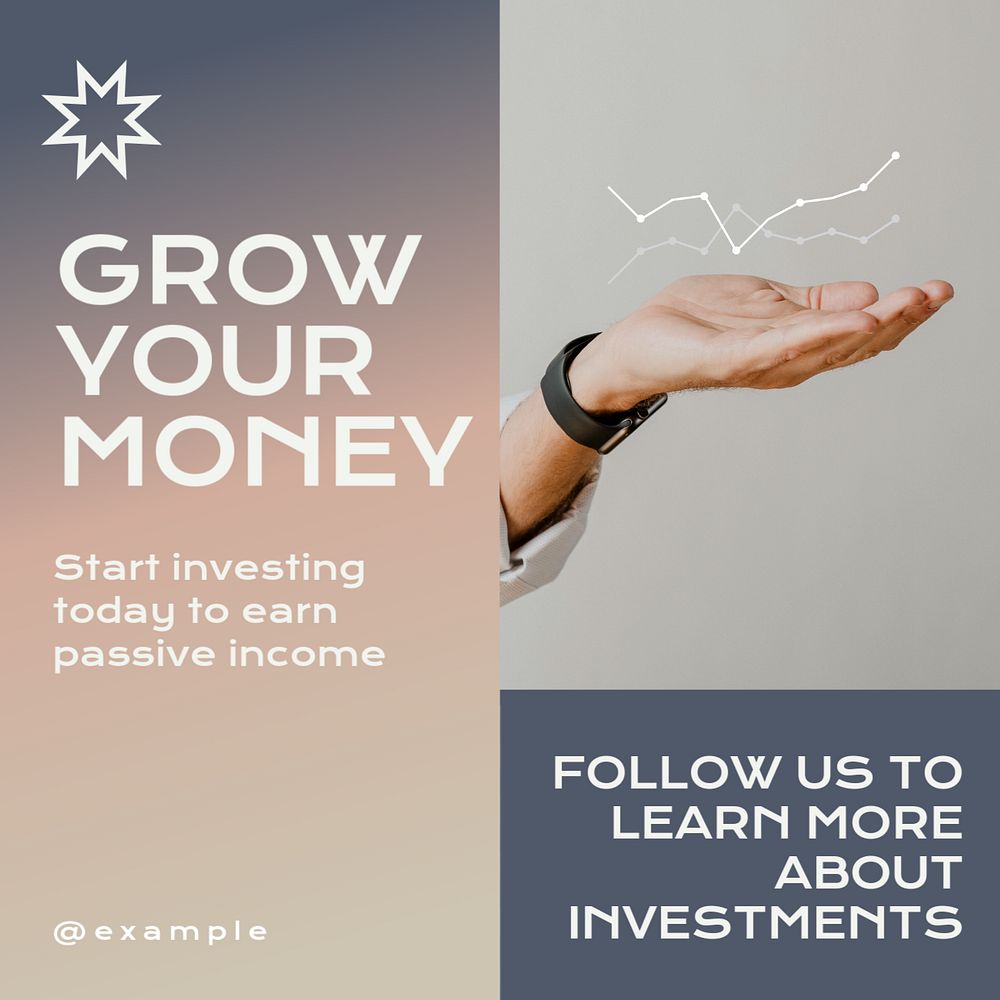 Grow your money Instagram post template, editable text