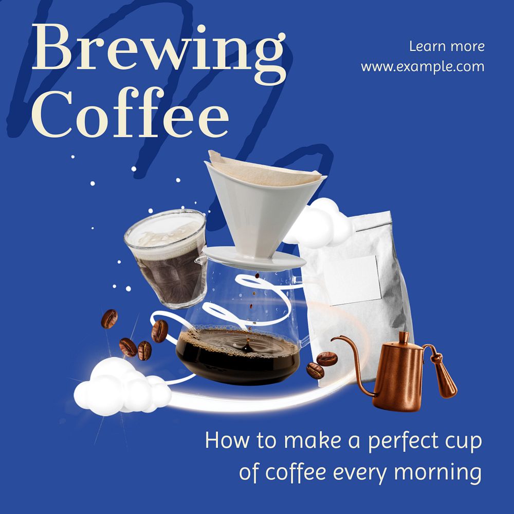 Brewing coffee Instagram post template, editable text