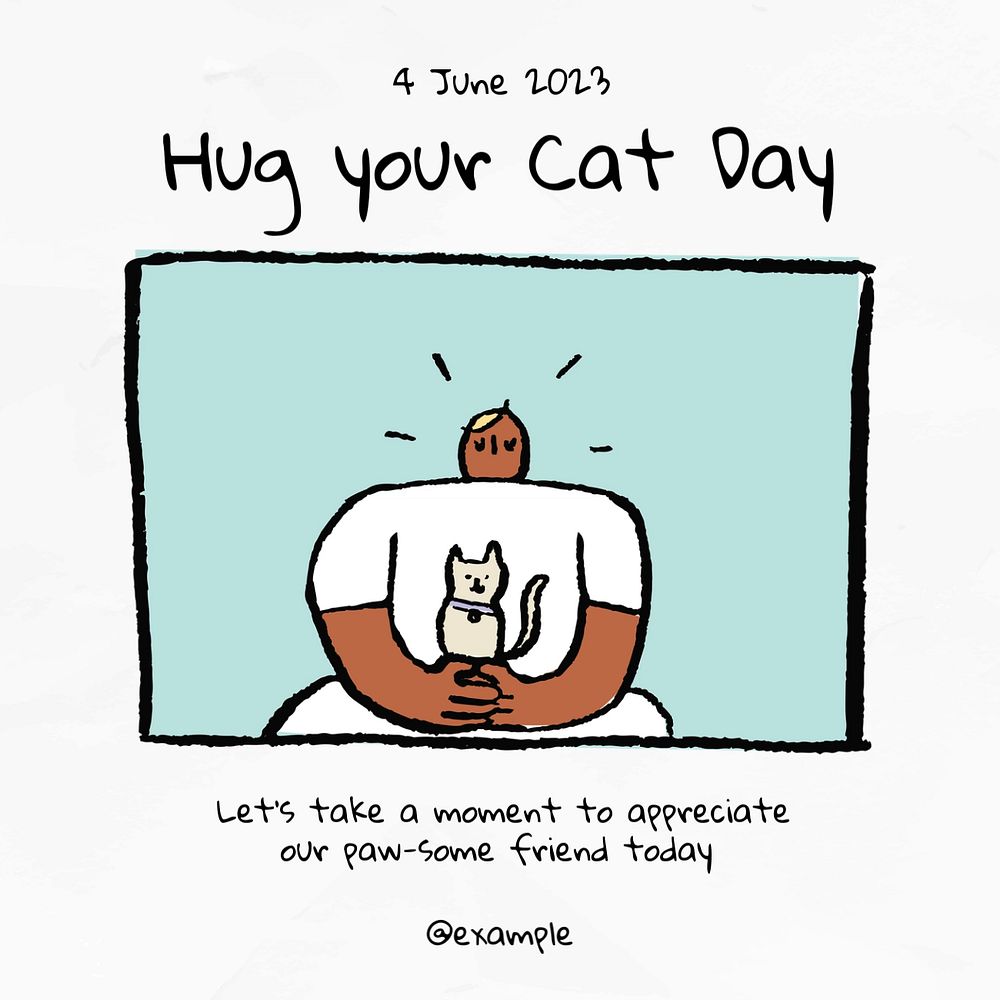 Hug your cat day Instagram post template, editable text