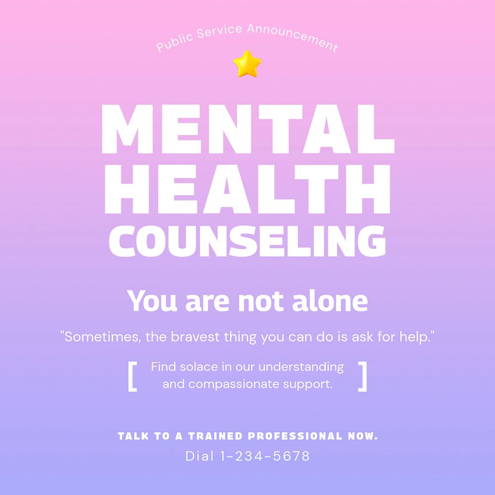 Mental health Instagram post template, editable text