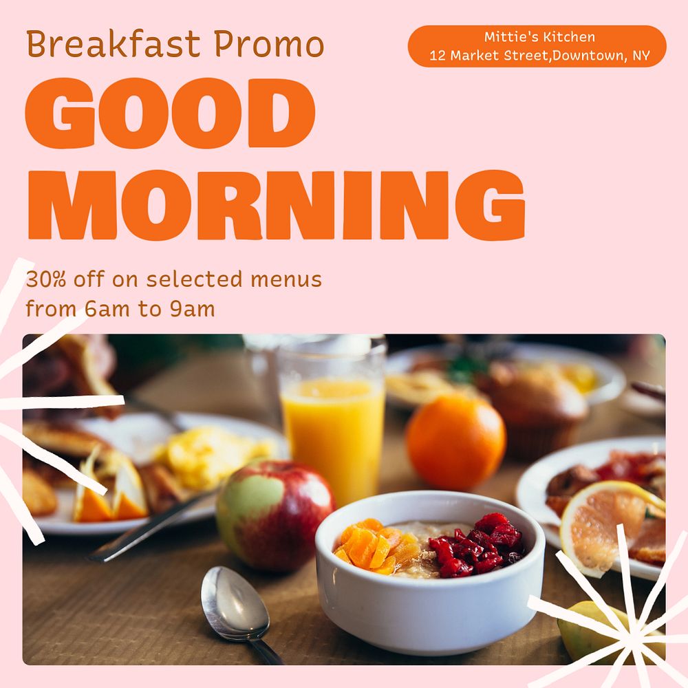 Good morning, breakfast Instagram post template, editable text