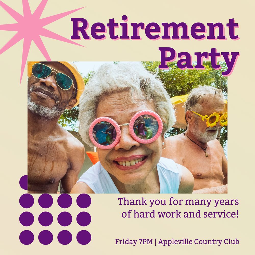 Retirement party Instagram post template, editable text