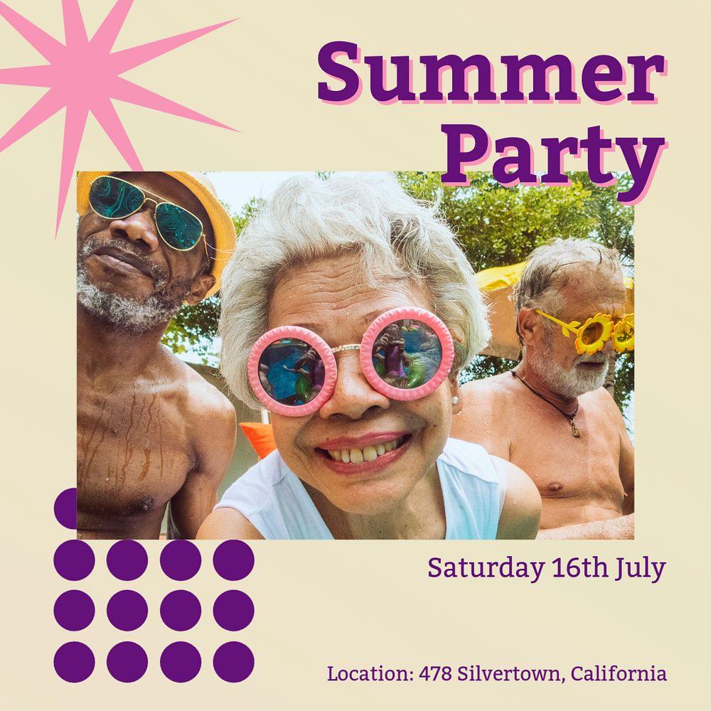 Summer party Instagram post template, editable text