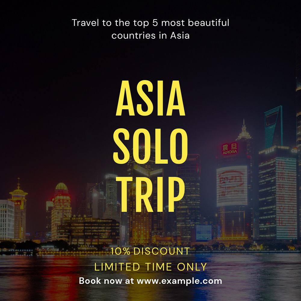 Asia Solo Trip Instagram post template, editable text