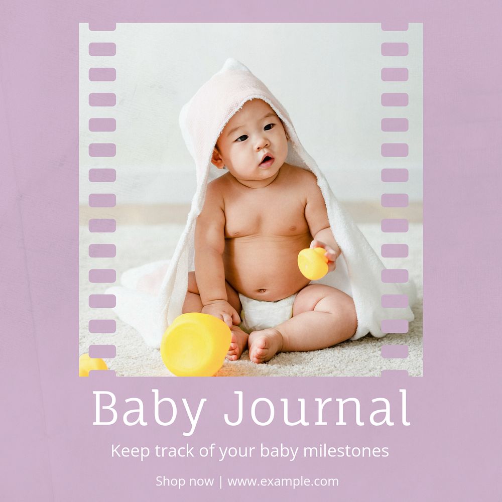 Baby journal Instagram post template, editable text