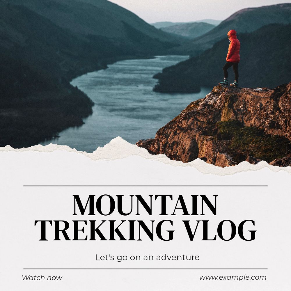 Mountain trekking vlog Instagram post template, editable text