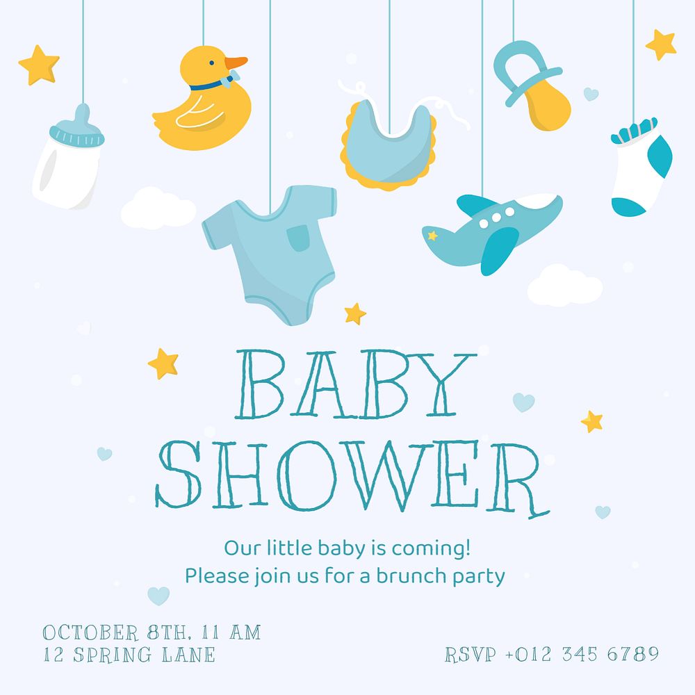 Baby shower Instagram post template, editable text